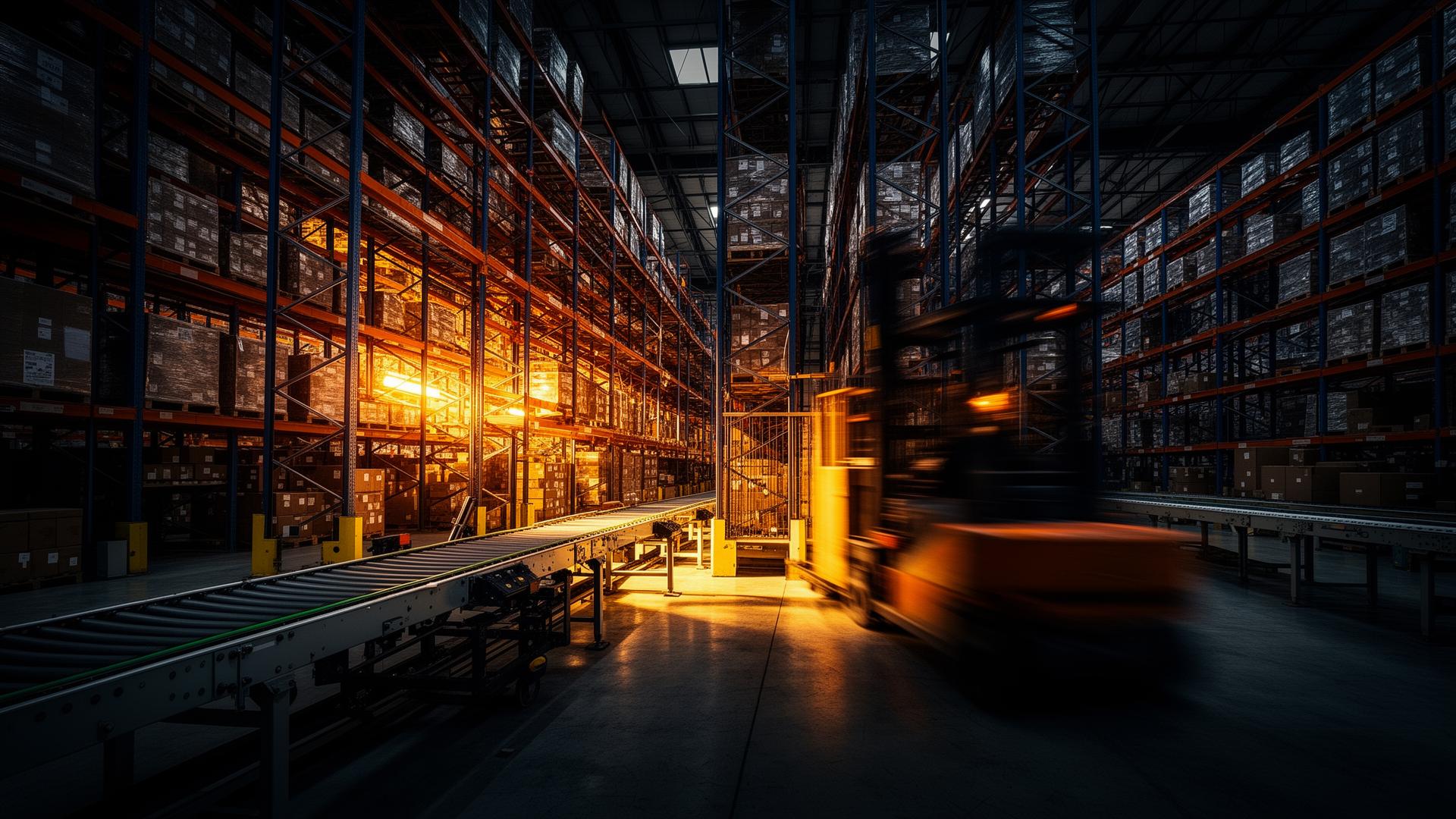 PacMaster warehouse interior with pallet racking and forklift